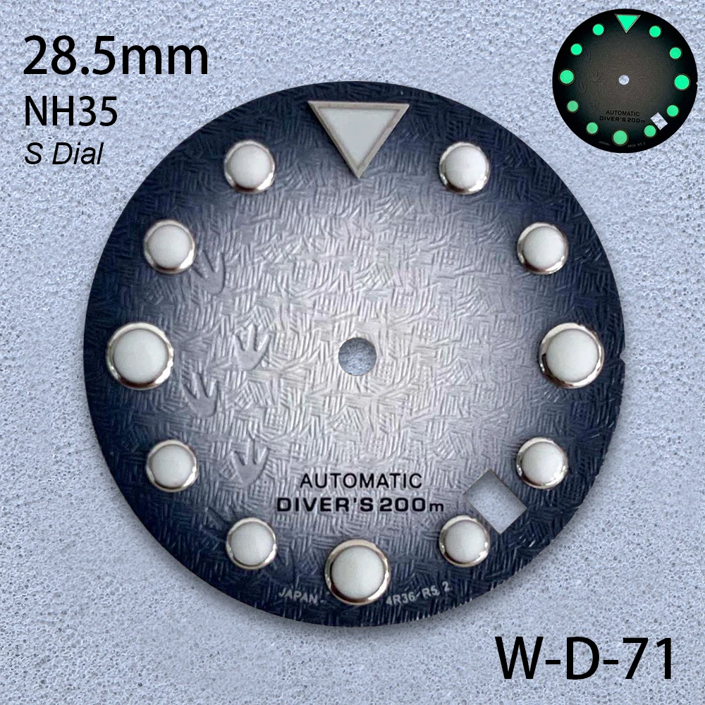28.5mm S Logo 3D Footprints Dial Fit NH35/NH36/4R/7S Japanese Movement C3 Green Luminous High-Quality Watch Modified Accessories
28.5mm S Logo 3D Footprints Dial Fit NH35/NH36/4R/7S Japanese Movement C3 Green Luminous High-Quality Watch Modified Accessories