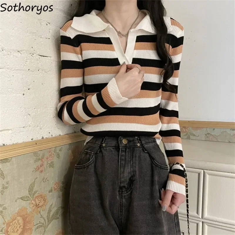 Striped Pullovers Women Panelled Knitting Turn-down Collar New Arrive Korean Style Fashion Autumn Sweater Outwear Preppy
Striped Pullovers Women Panelled Knitting Turn-down Collar New Arrive Korean Style Fashion Autumn Sweater Outwear Preppy