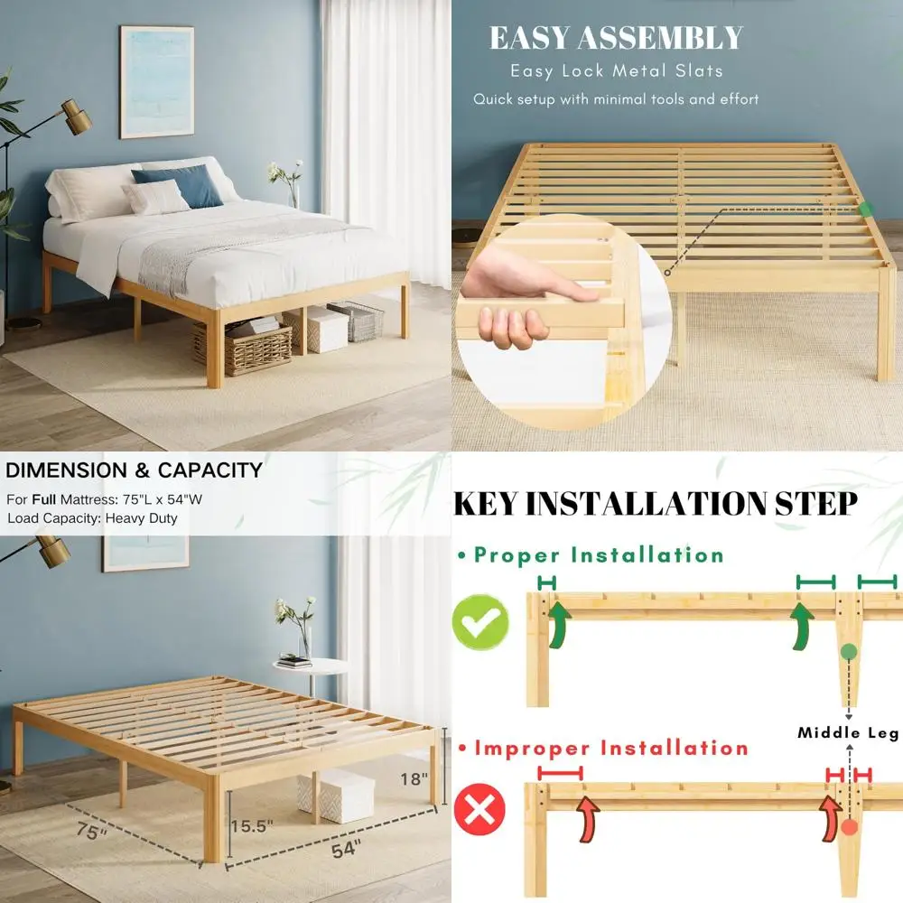 Full Size Bamboo Bed Frame with Metal Slat Support, Easy Assembly, Reinforced, No Box Spring Needed 
Full Size Bamboo Bed Frame with Metal Slat Support, Easy Assembly, Reinforced, No Box Spring Needed