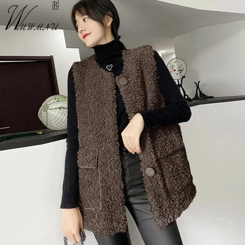 Осенний теплый повседневный жилет Тедди, Женская куртка без рукавов из овечьей шерсти с круглым вырезом, корейская мода, свободные женские шерстяные флисовые Топы
Осенний теплый повседневный жилет Тедди, Женская куртка без рукавов из овечьей шерсти с круглым вырезом, корейская мода, свободные женские шерстяные флисовые Топы
