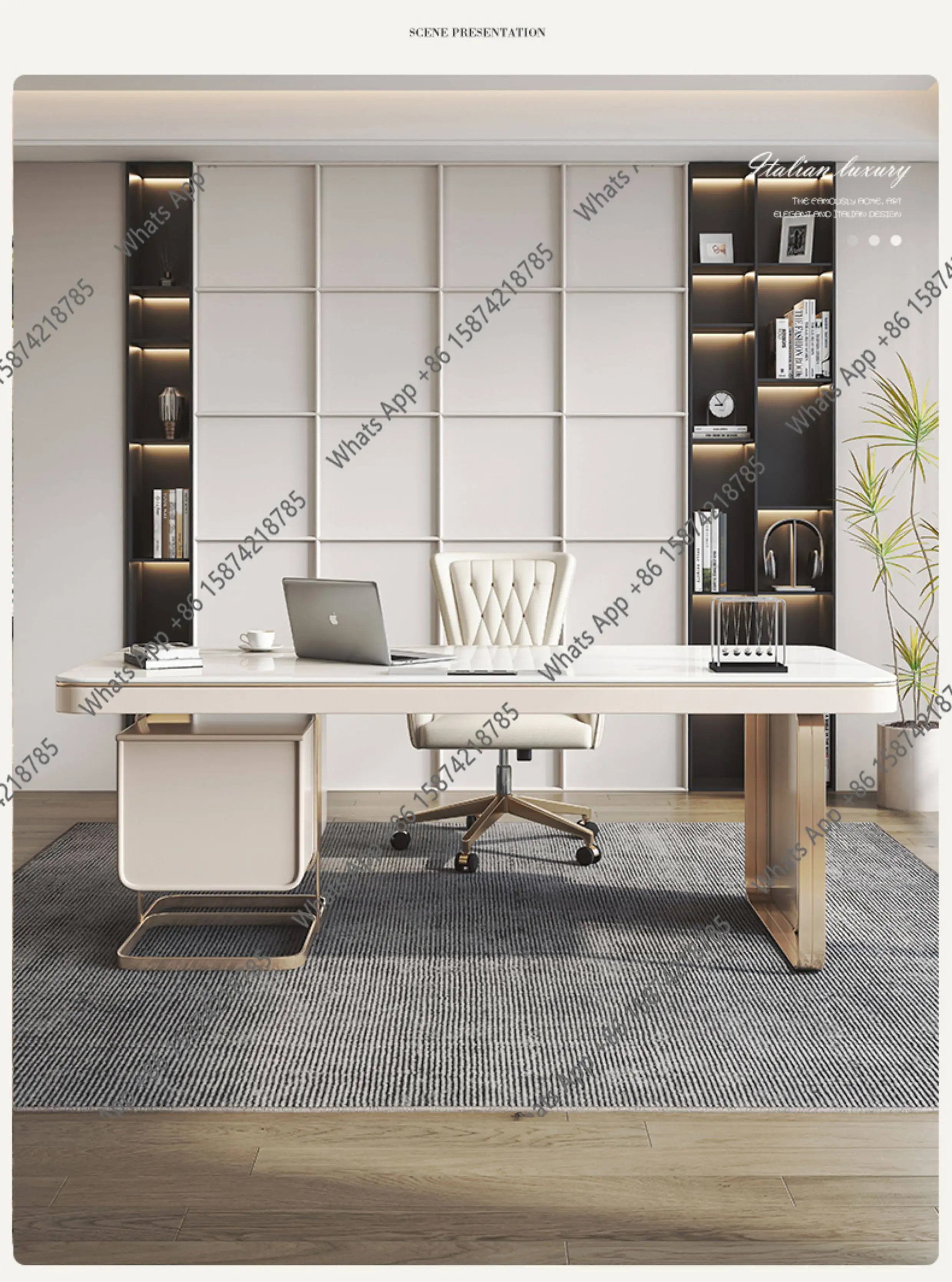 Desk: Light Luxury, Modern Simple Style, High-end Slate Desk, Chair, Computer Desk, Designer, Study, Writing Desk