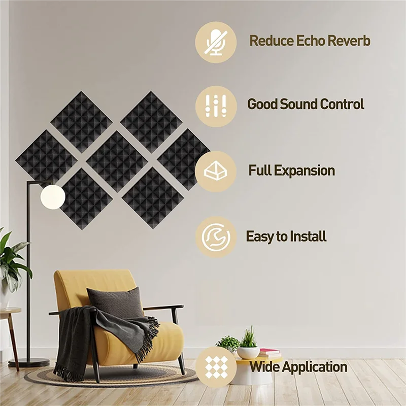 36 Pack 9.8X 9.8X 2 Inch Sound Proof Foam Sound Absorbing Panel For Wall,Studio, Home And Office
36 Pack 9.8X 9.8X 2 Inch Sound Proof Foam Sound Absorbing Panel For Wall,Studio, Home And Office
