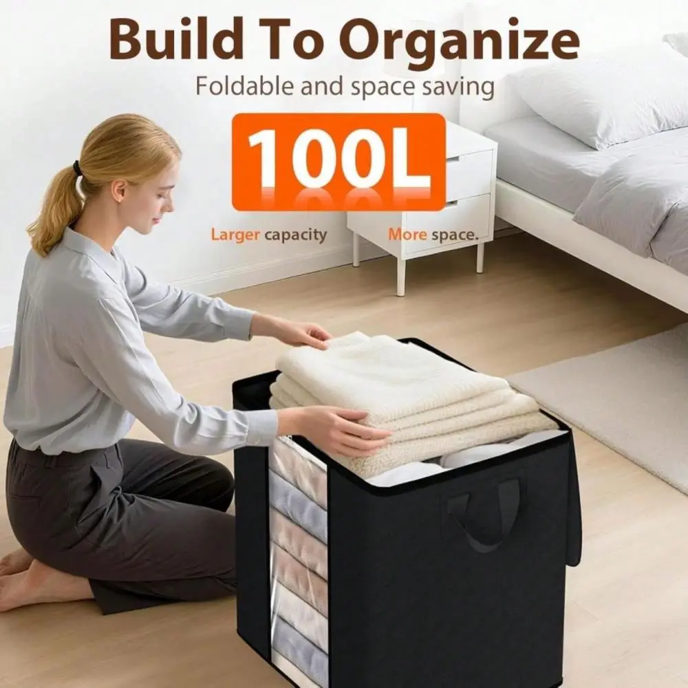 3 Pack 100L Clothes Storage, Foldable Thick Fabric Blanket Storage Bags, Containers For Organizing Bedroom, Closet, Clothing, C
3 Pack 100L Clothes Storage, Foldable Thick Fabric Blanket Storage Bags, Containers For Organizing Bedroom, Closet, Clothing, C