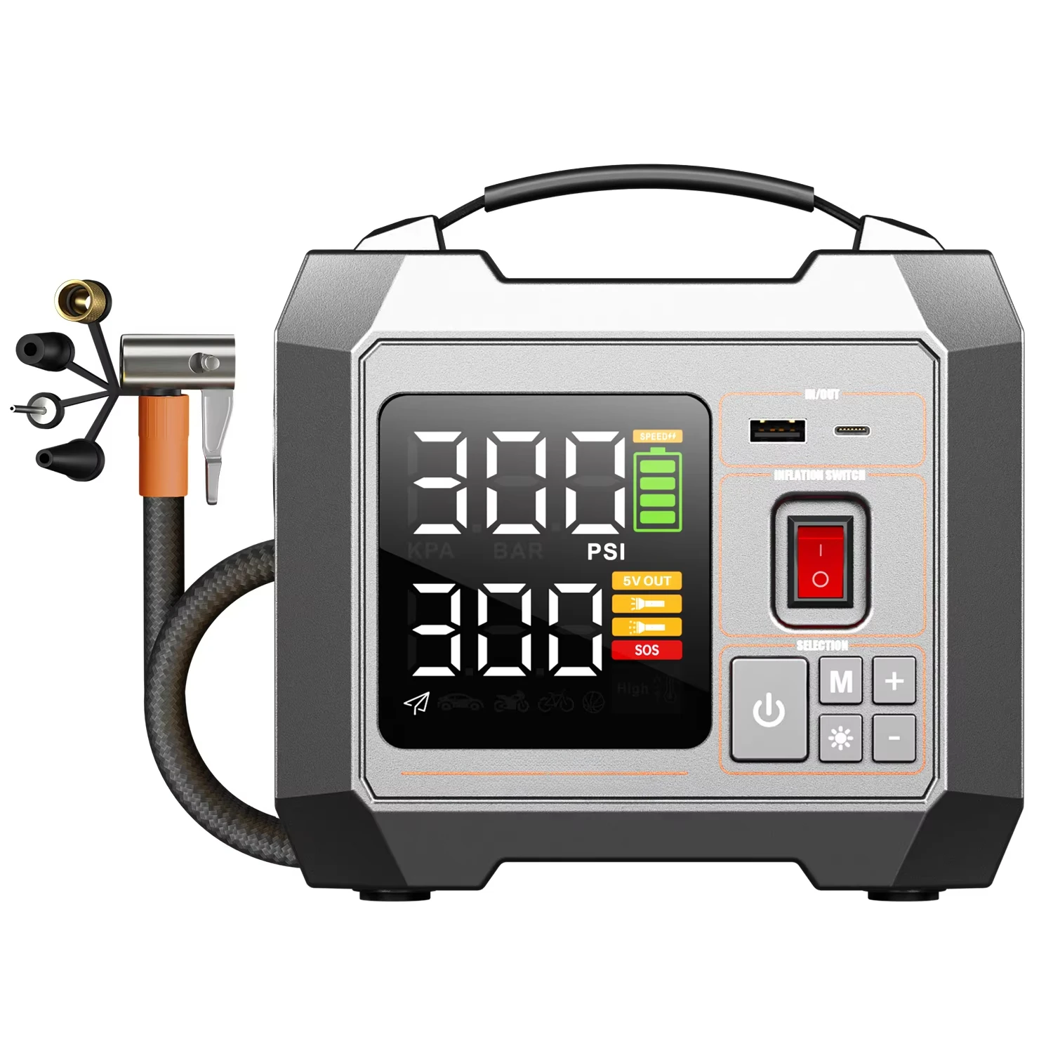 Wireless electric digital charging car tire air pump, high battery capacity 12V 24000 mAh, inflator full screen
Wireless electric digital charging car tire air pump, high battery capacity 12V 24000 mAh, inflator full screen