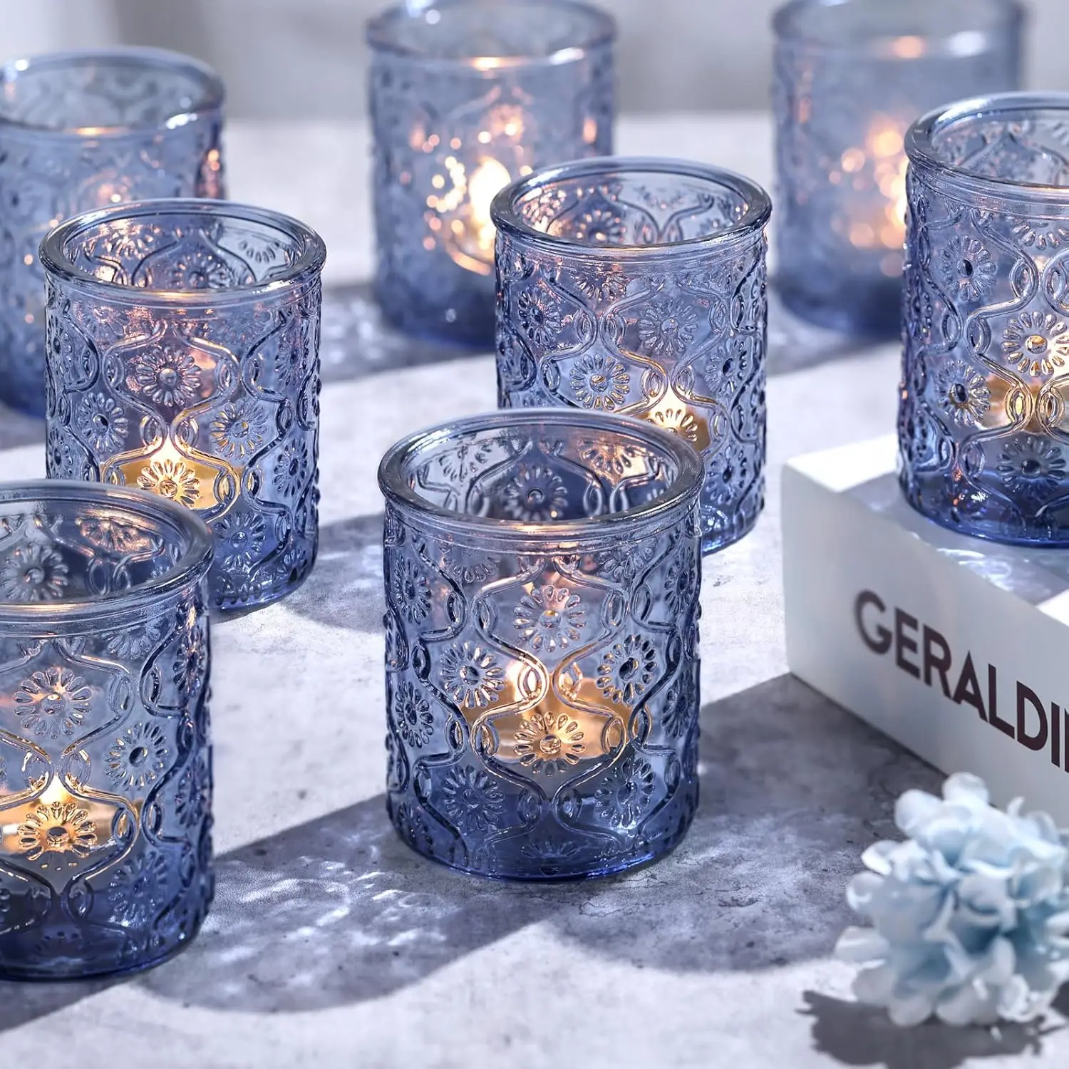 24pcs Blue Votive Candle Holders, Vintage Flower Glass Tealight Bulk for Wedding Centerpieces, Boho Home Decor
24pcs Blue Votive Candle Holders, Vintage Flower Glass Tealight Bulk for Wedding Centerpieces, Boho Home Decor