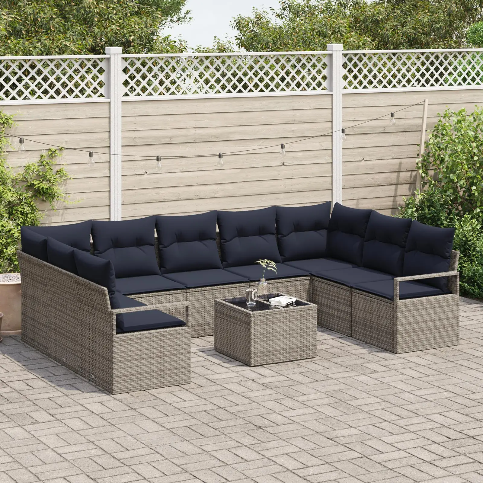 10 Piece Grey Poly Rattan Outdoor Garden Sofa Set with Soft Cushions for Patio and Yard
10 Piece Grey Poly Rattan Outdoor Garden Sofa Set with Soft Cushions for Patio and Yard