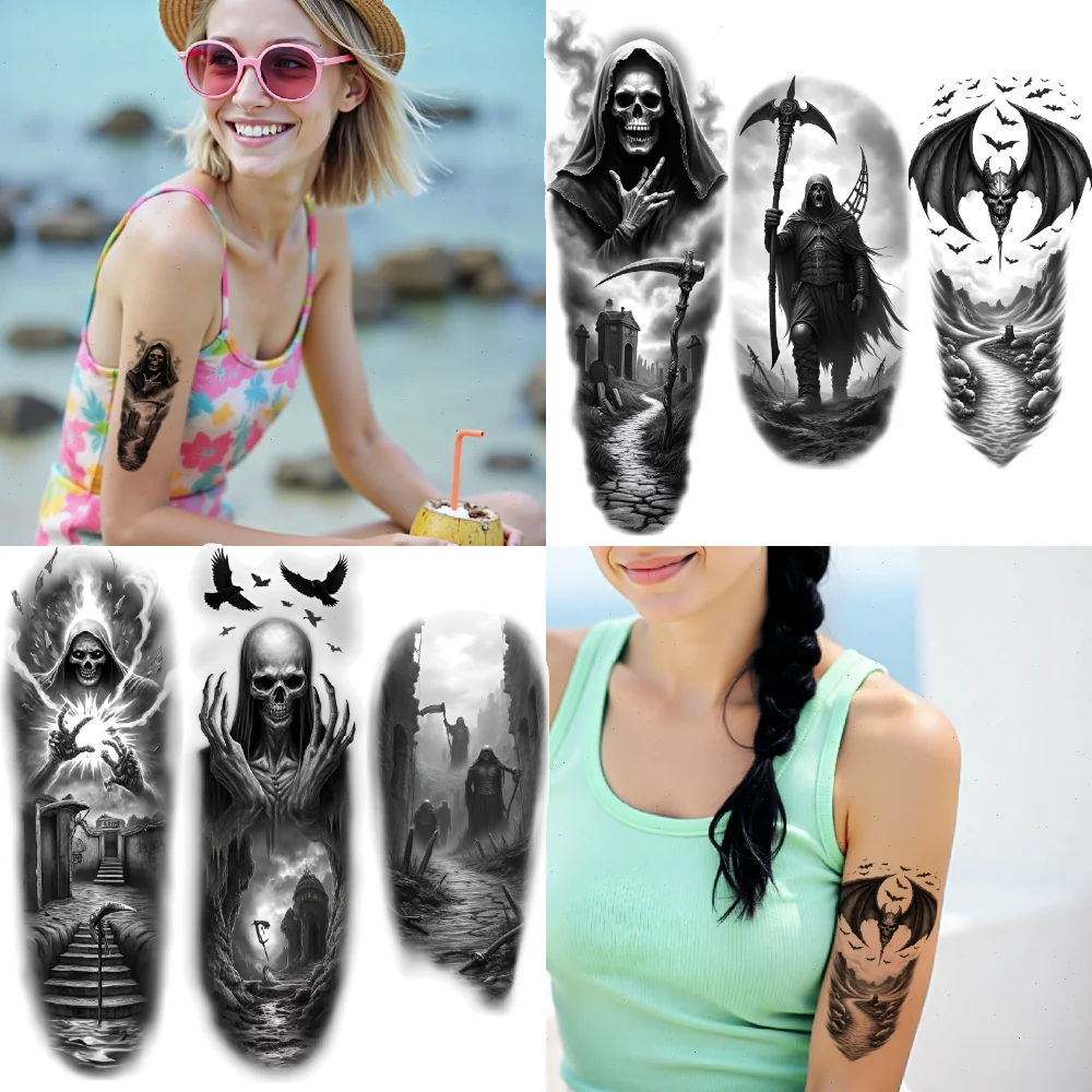 3pcs Temporary Tattoo Bats Black And Grey Realism Scythe Ghost Realistic Temporary Tattoos Skull For Men Women Thighs
3pcs Temporary Tattoo Bats Black And Grey Realism Scythe Ghost Realistic Temporary Tattoos Skull For Men Women Thighs