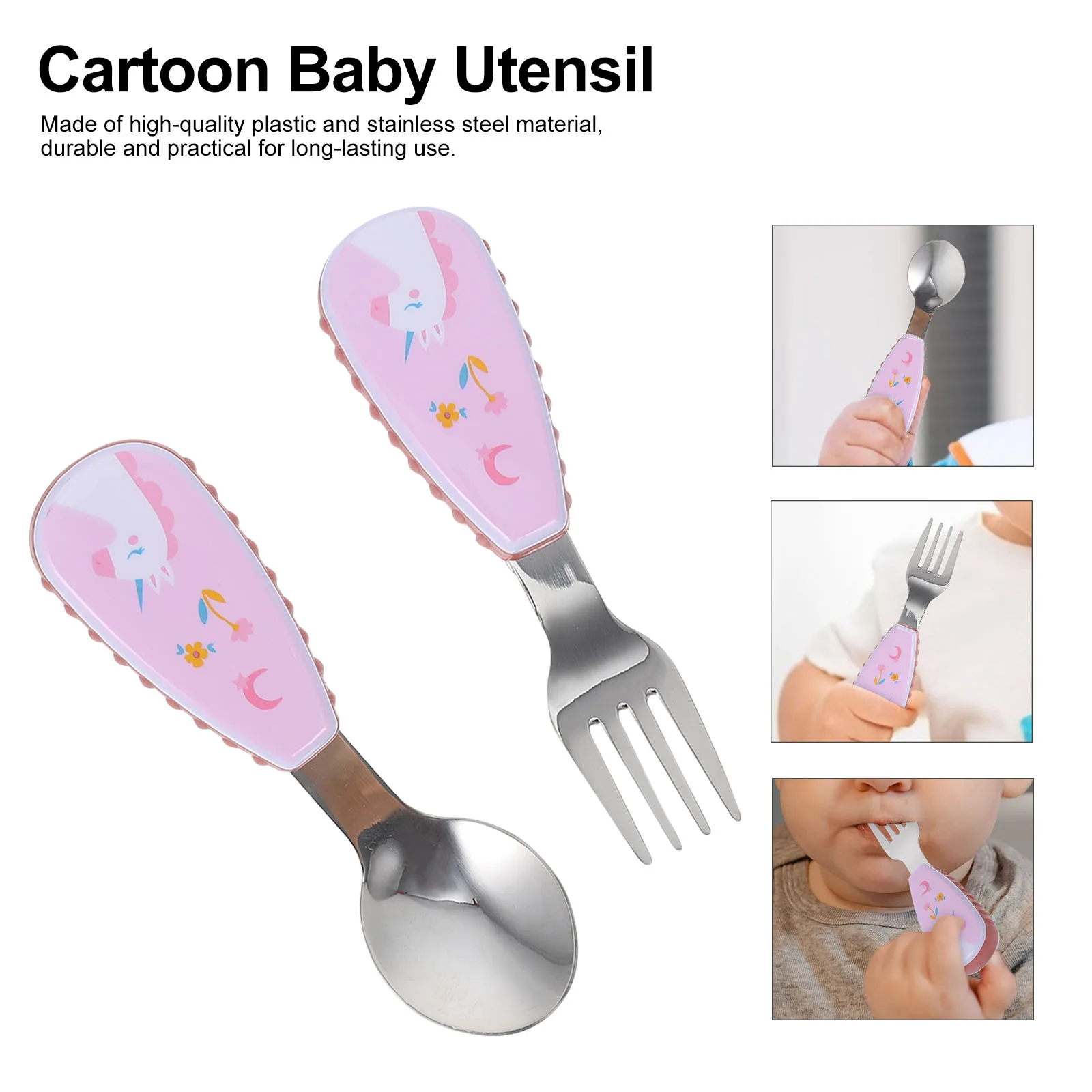 Baby Eating Spoon 304 Stainless Steel Pink Plastic Cartoon Design Lightweight Portable Spoon Fork Set for Toddler
Baby Eating Spoon 304 Stainless Steel Pink Plastic Cartoon Design Lightweight Portable Spoon Fork Set for Toddler