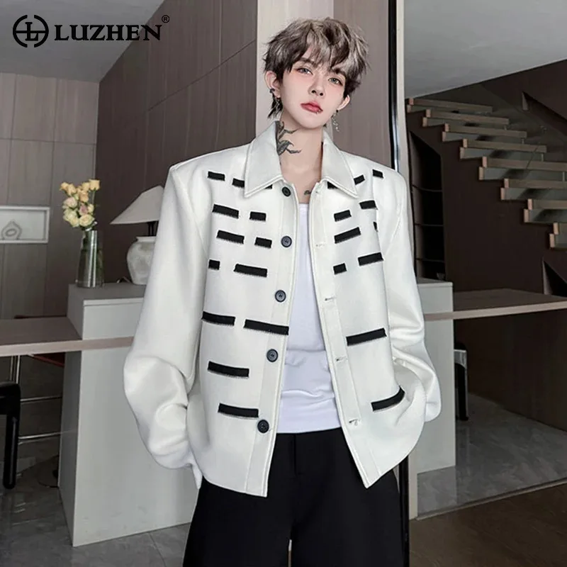 LUZHEN Fashion Color Contrast Patchwork Stripe Shoulder Pad Blazer Jacket Men's Original Elegant High Quality Male Coat JY4115 
LUZHEN Fashion Color Contrast Patchwork Stripe Shoulder Pad Blazer Jacket Men's Original Elegant High Quality Male Coat JY4115