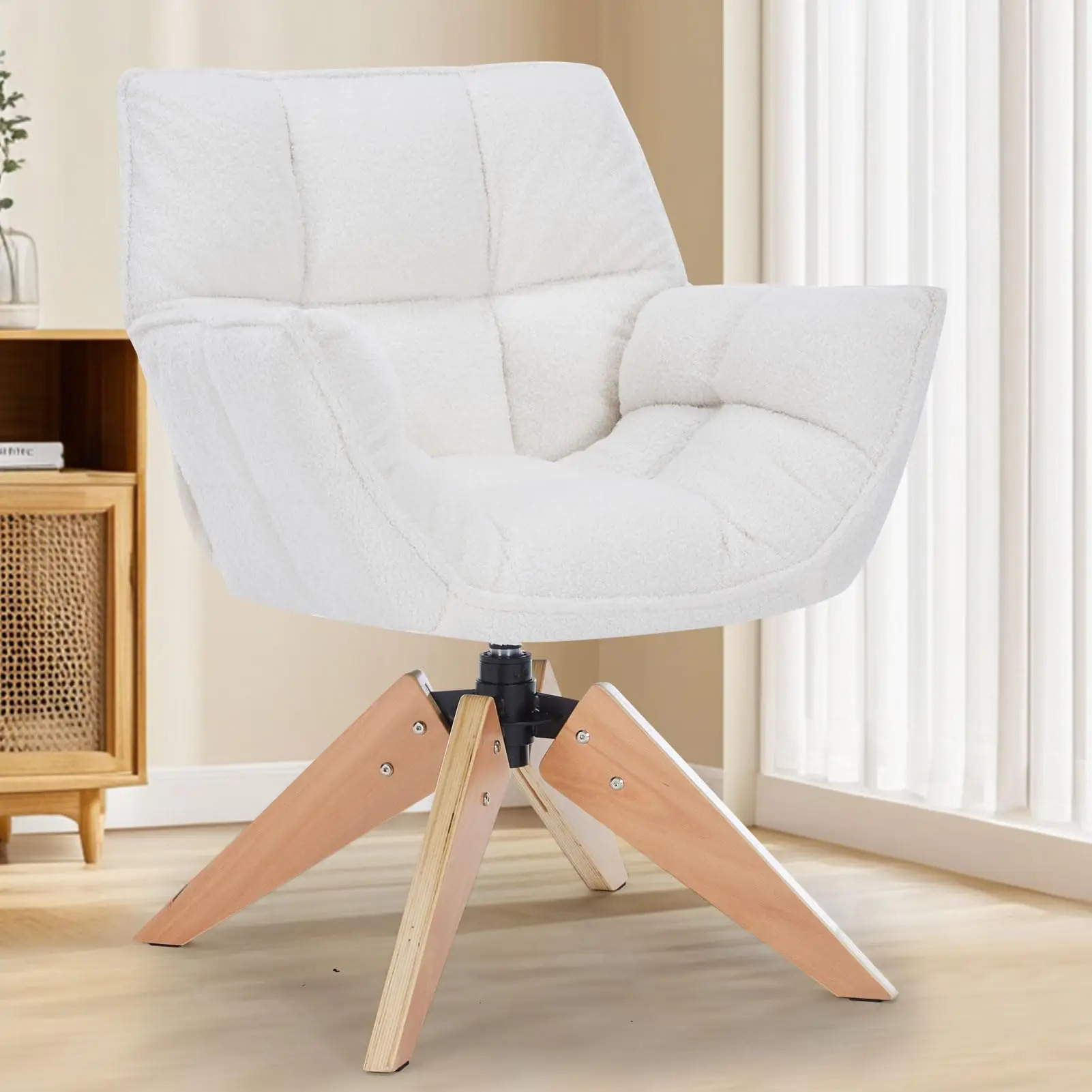 Modern Sherpa Upholstered Armchair With Wooden Legs Swivel Accent Chair For Living Room Bedroom
Modern Sherpa Upholstered Armchair With Wooden Legs Swivel Accent Chair For Living Room Bedroom