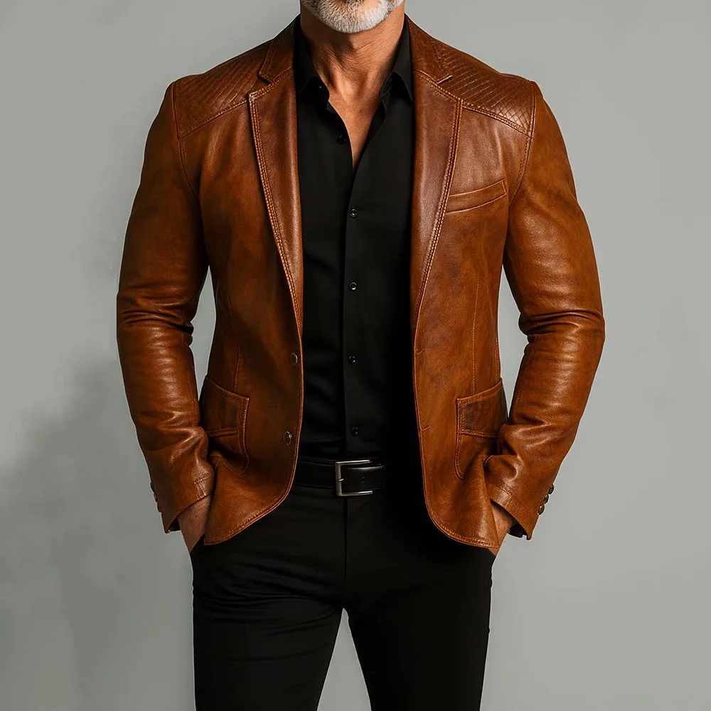 Men's Vintage Brown Faux Leather Blazer Slim Fit Business PU Leather Jacket Single Breasted Pointed Collar Elegant Male Blazers
Men's Vintage Brown Faux Leather Blazer Slim Fit Business PU Leather Jacket Single Breasted Pointed Collar Elegant Male Blazers