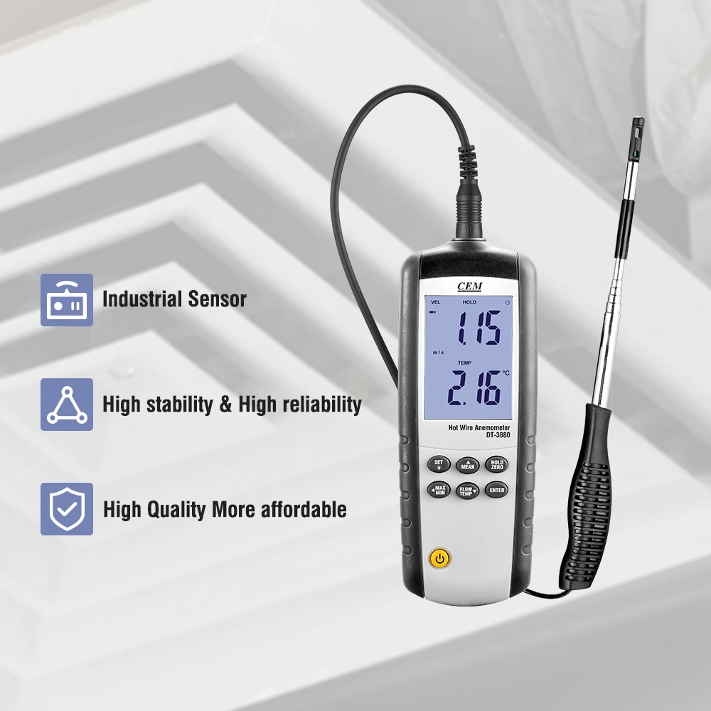 0~50℃ Air Temperature Range Anemometer With High Quality Sensor, Telescoping Probe Is Ideal for Measuring in HVAC Ducts
0~50℃ Air Temperature Range Anemometer With High Quality Sensor, Telescoping Probe Is Ideal for Measuring in HVAC Ducts
