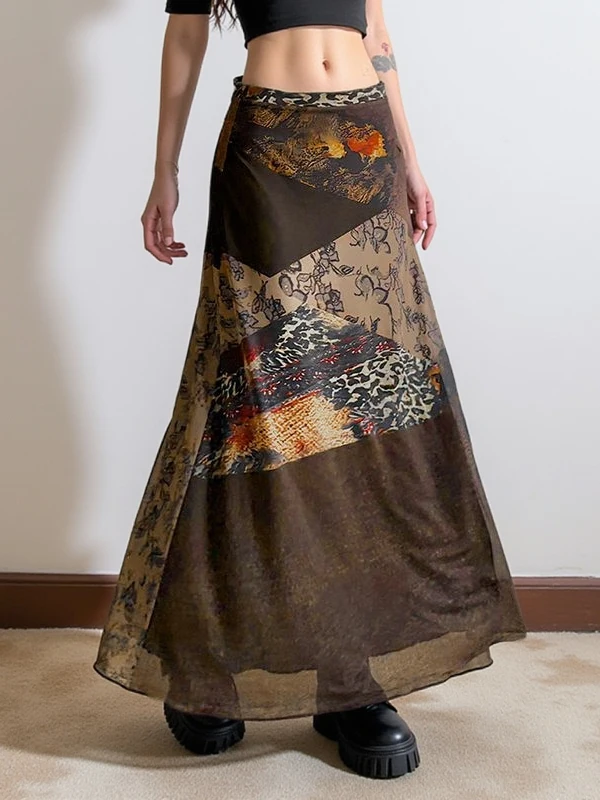 plus Size Women's Brown Vintage Print Patchwork Mesh Skirt Slimming Mid-Length A-Line Skirt Floral Pattern High Waist Long Skirt
plus Size Women's Brown Vintage Print Patchwork Mesh Skirt Slimming Mid-Length A-Line Skirt Floral Pattern High Waist Long Skirt