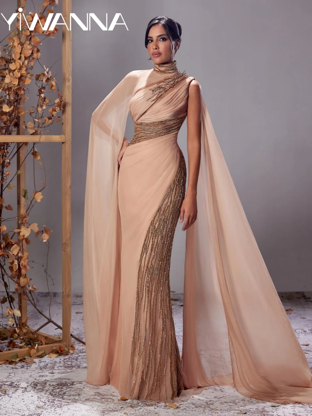 New Arrival Luxury Beaded Long With Cape Sleeve Mother Of The Bride Dresses For Wedding High Collar Evening Dress Customized
New Arrival Luxury Beaded Long With Cape Sleeve Mother Of The Bride Dresses For Wedding High Collar Evening Dress Customized