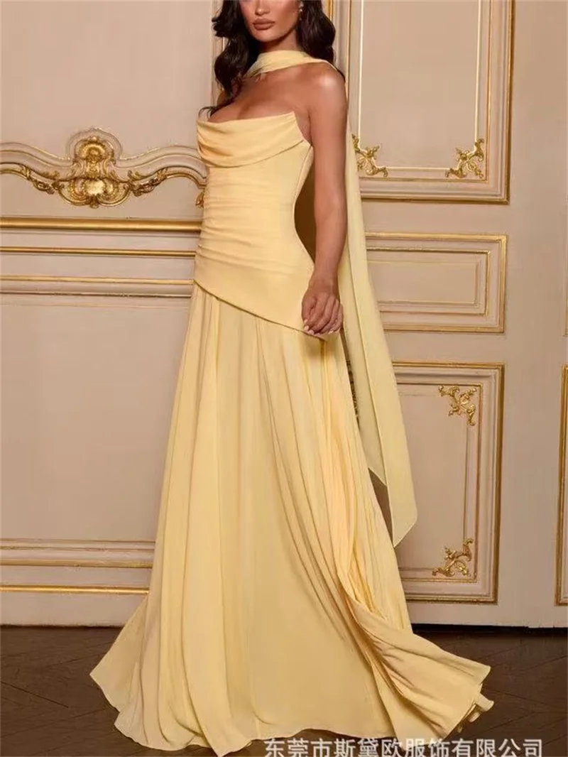 Yellow Prom Dress With Scarf Sexy Corset Strapless Sleeveless Long Party Gown Lace Up Back Formal Wedding Guest Birthday Robe
Yellow Prom Dress With Scarf Sexy Corset Strapless Sleeveless Long Party Gown Lace Up Back Formal Wedding Guest Birthday Robe