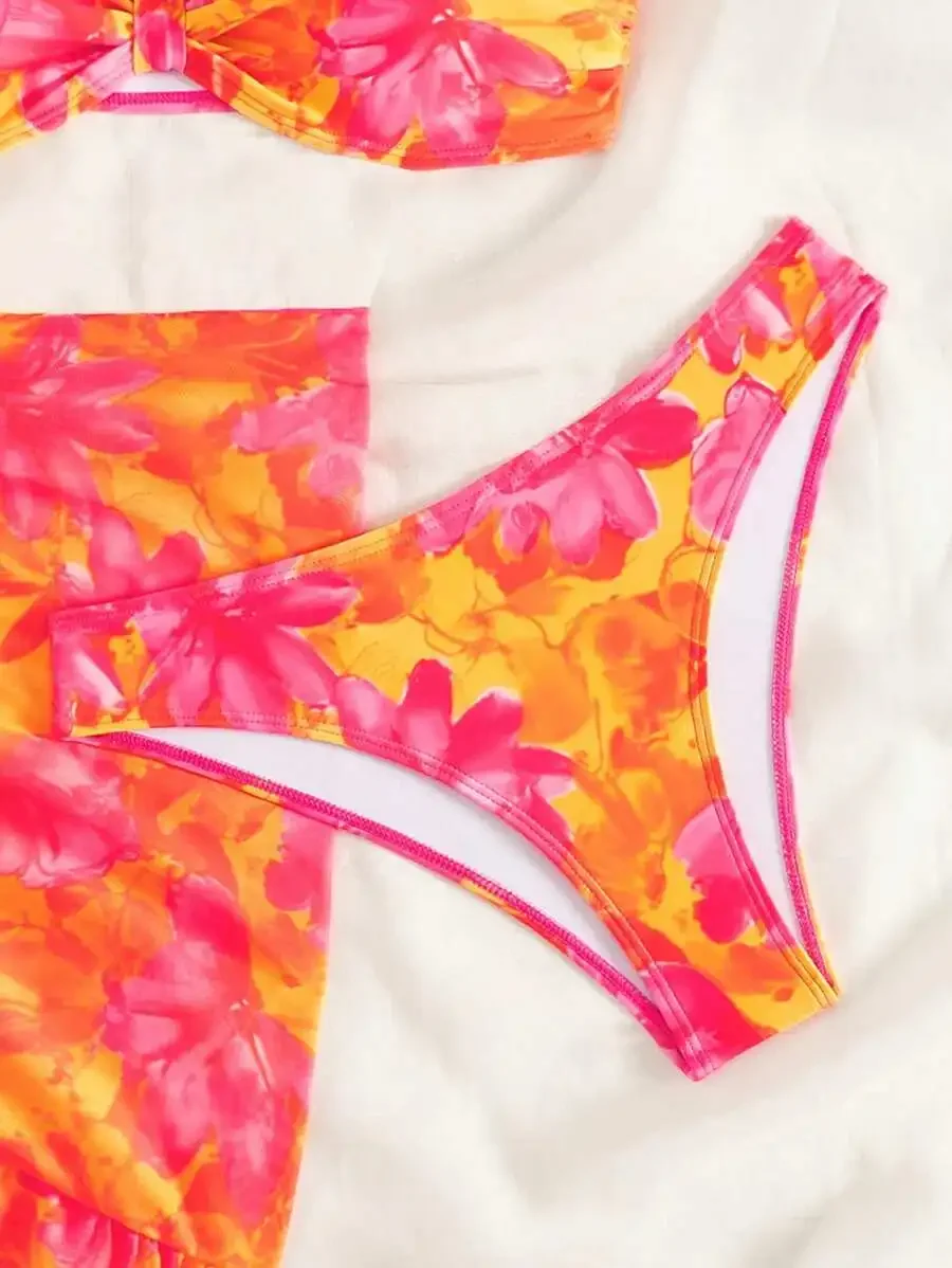 3-Piece Women Summer Beach Floral Print Strap Top And Bikini Swimsuit Set Hot Pink
3-Piece Women Summer Beach Floral Print Strap Top And Bikini Swimsuit Set Hot Pink