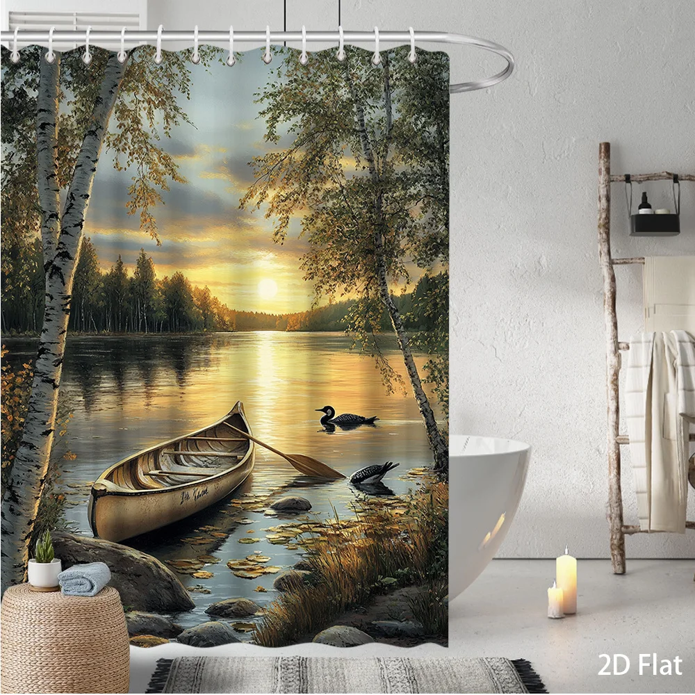 Waterproof Nature Lakeside Sunset Woodland Shower Curtain for Bathroom Decor Large Tropical Cabin Style 180x180cm
Waterproof Nature Lakeside Sunset Woodland Shower Curtain for Bathroom Decor Large Tropical Cabin Style 180x180cm