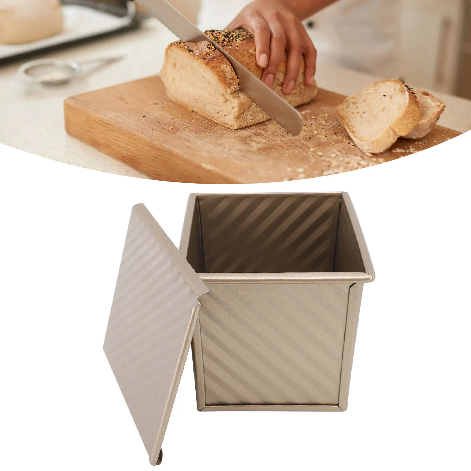 Golden Corrugated Loaf Pan Stick Prevention Carbon Steel Small Bread Mold With Lid For Home Kitchen
Golden Corrugated Loaf Pan Stick Prevention Carbon Steel Small Bread Mold With Lid For Home Kitchen