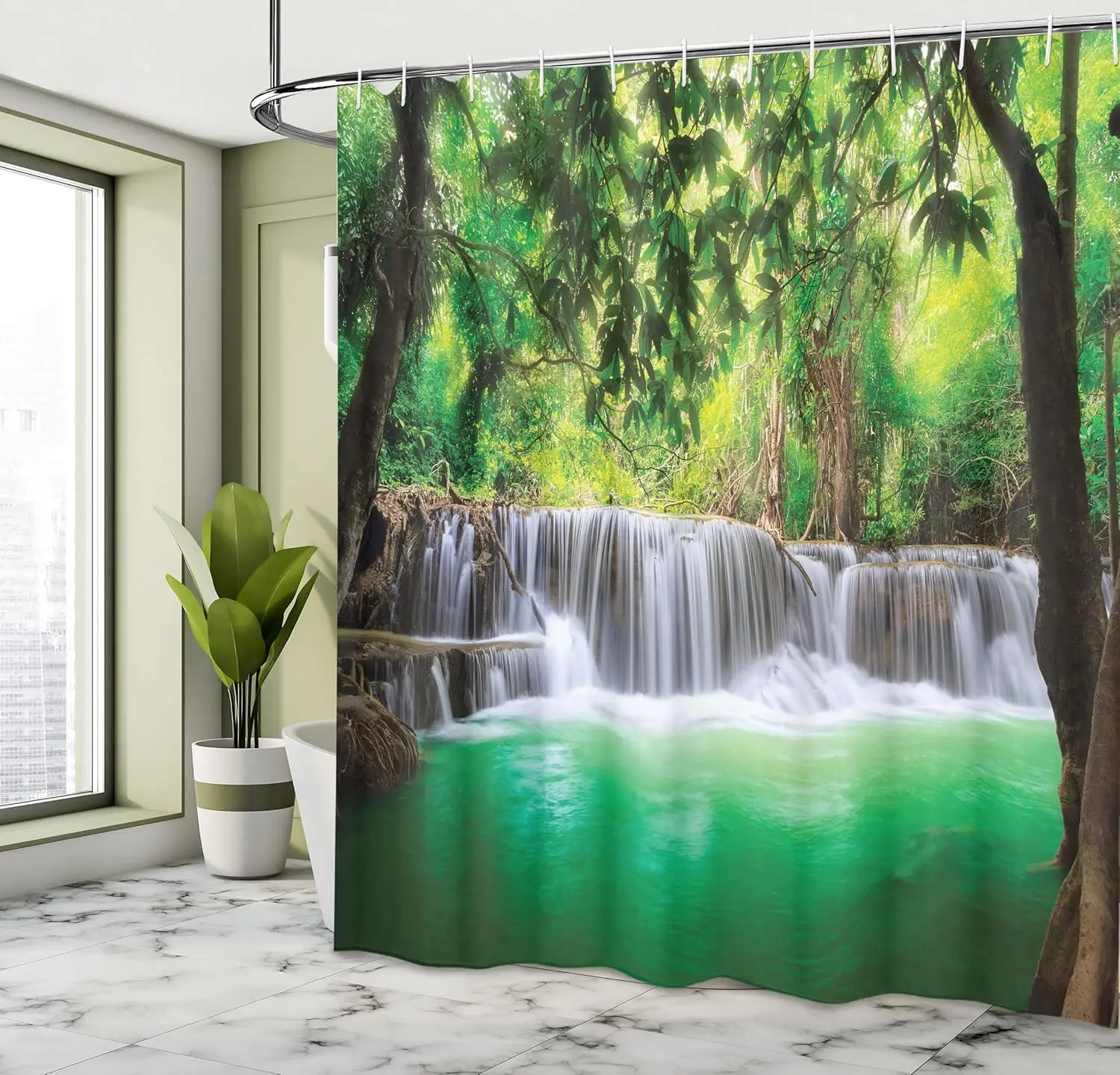 Waterfall Shower Curtain Tropical Forest Cascade Green Trees Thailand Nature Scene Sunny Day Decor with Hooks
Waterfall Shower Curtain Tropical Forest Cascade Green Trees Thailand Nature Scene Sunny Day Decor with Hooks