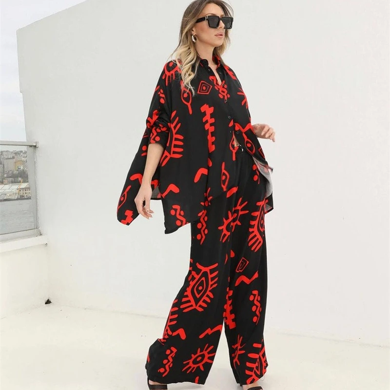 Comfortable and Casual Cross-border Women's Clothing Fashion Printed Loose Top Lace-up High-waisted Wide-leg Pants Two-piece Set
Comfortable and Casual Cross-border Women's Clothing Fashion Printed Loose Top Lace-up High-waisted Wide-leg Pants Two-piece Set