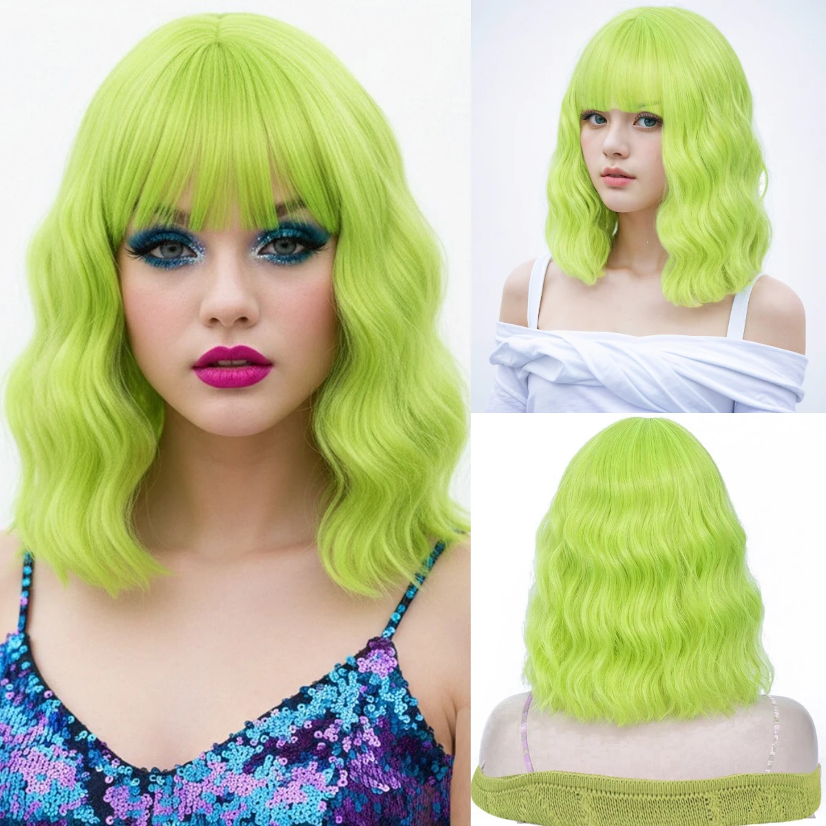 Women Short Green Wavy Curly Wig With Bangs For Party Cosplay Heat Resistant Synthetic Hair Wig
Women Short Green Wavy Curly Wig With Bangs For Party Cosplay Heat Resistant Synthetic Hair Wig