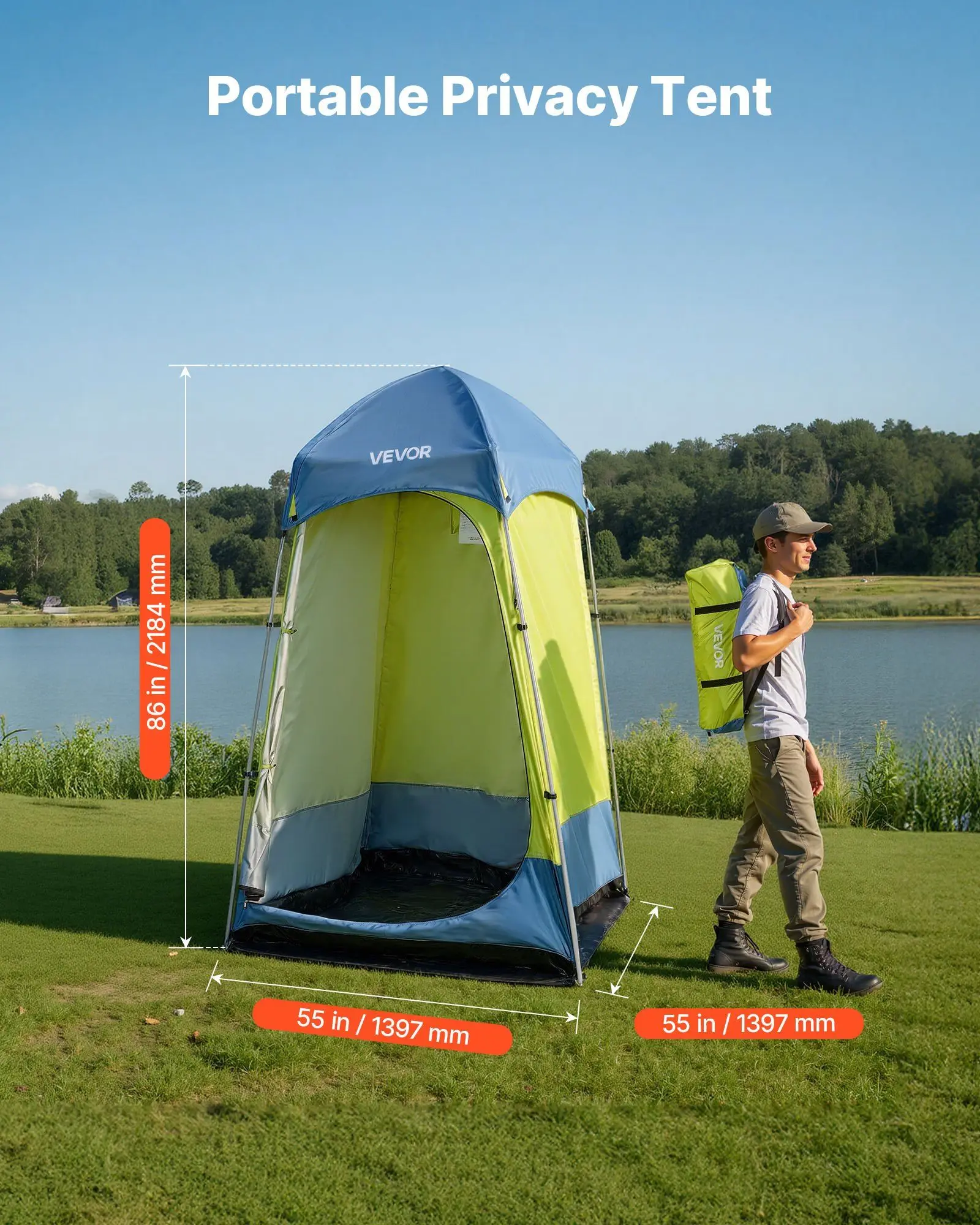 Camping Shower Tent, 1 Room, Portable Privacy Tent Changing Room with Ground Stakes, Ropes, Carry Bag, and Steel Poles, 200D Oxford Fabric with Silver Coating, for Camping, Beach, Fishing
Camping Shower Tent, 1 Room, Portable Privacy Tent Changing Room with Ground Stakes, Ropes, Carry Bag, and Steel Poles, 200D Oxford Fabric with Silver Coating, for Camping, Beach, Fishing