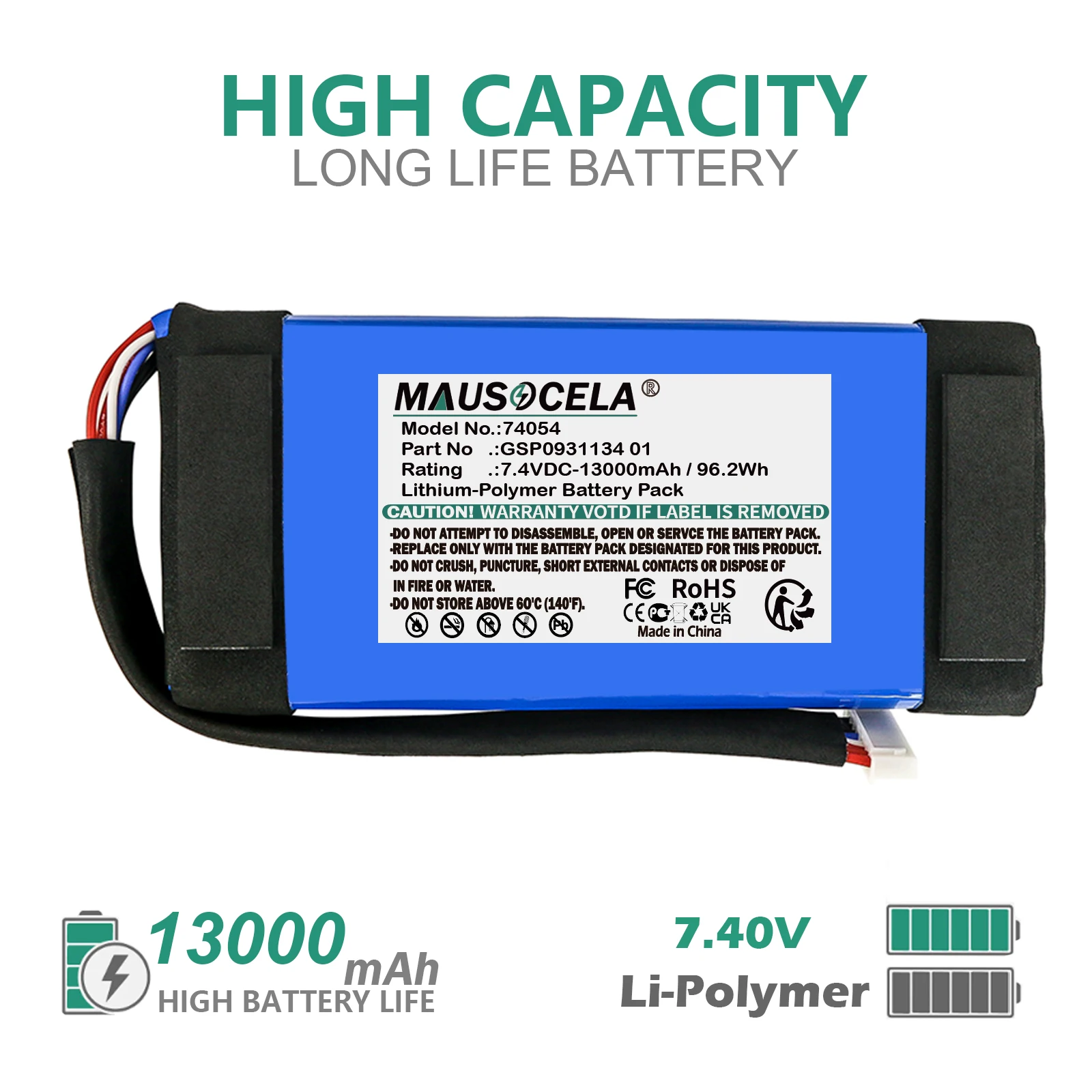 13000mAh Speaker Battery For JBL:GSP0931134 01,Boombox,JEM3316,JEM3317,JEM3318,+Toolkit,--Li-Polymer--7.40V--13000mAh / 96.2Wh
13000mAh Speaker Battery For JBL:GSP0931134 01,Boombox,JEM3316,JEM3317,JEM3318,+Toolkit,--Li-Polymer--7.40V--13000mAh / 96.2Wh