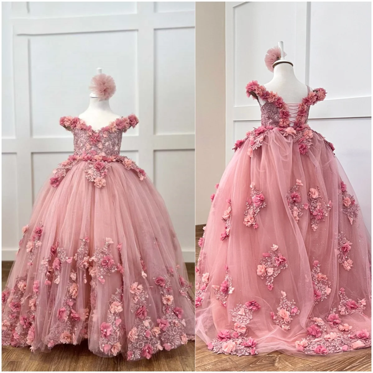 Pink Tulle Flower Girl Dresses for Wedding Floral Sequins V-Neck Baby Girl Prom Gown for Photoshoot First Communion Gowns
Pink Tulle Flower Girl Dresses for Wedding Floral Sequins V-Neck Baby Girl Prom Gown for Photoshoot First Communion Gowns