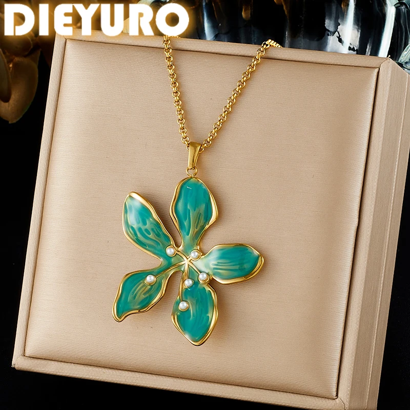 DIEYURO 316L Stainless Steel Irregular Green Enamel Flower Pearl Pendant Necklace Women Classic Fashion Neck Chain Jewelry
DIEYURO 316L Stainless Steel Irregular Green Enamel Flower Pearl Pendant Necklace Women Classic Fashion Neck Chain Jewelry