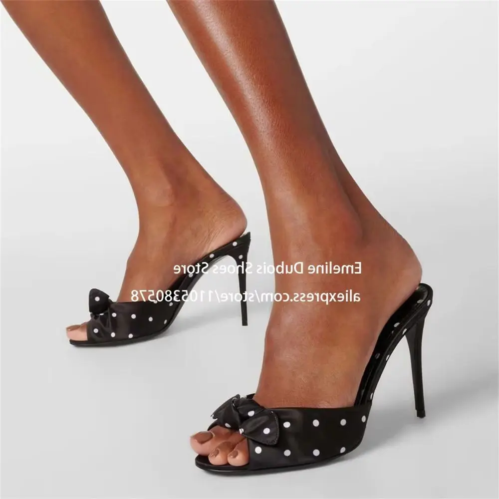 Polka Dot Bowknot High Heel Sandals Open Peep Toe Stiletto Heel Slip on Mules Lovely Women Shoes for Summer Party Evening Date
Polka Dot Bowknot High Heel Sandals Open Peep Toe Stiletto Heel Slip on Mules Lovely Women Shoes for Summer Party Evening Date