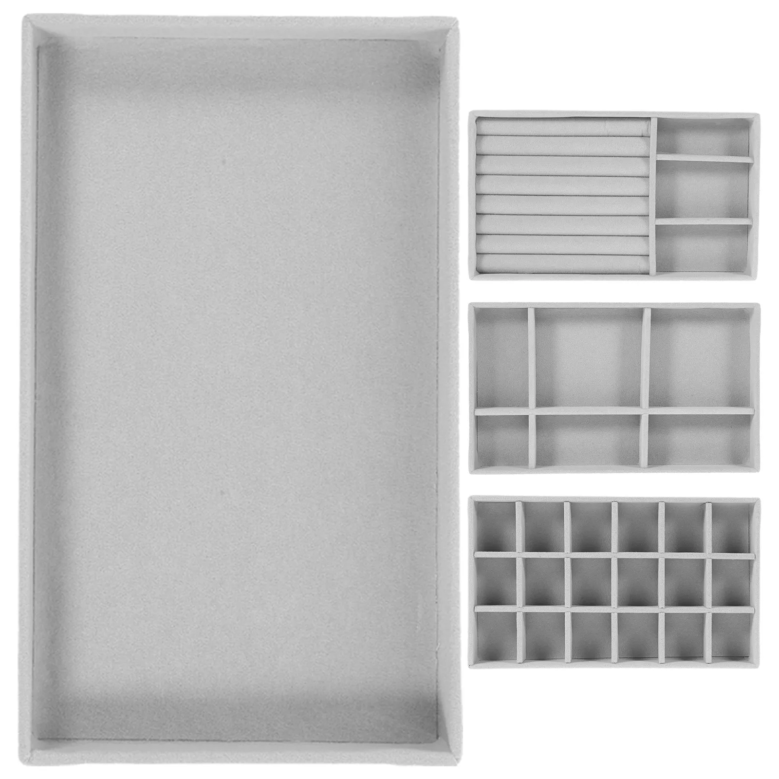 4 Pcs Jewelry Trays Ring Storage Display ganizer Suede Holder Desktop Case Accessories Gray Long Last Use Practical Design Term
4 Pcs Jewelry Trays Ring Storage Display ganizer Suede Holder Desktop Case Accessories Gray Long Last Use Practical Design Term