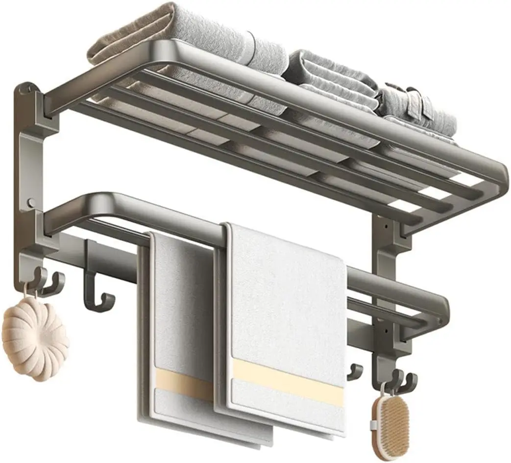 Серая настенная вешалка для полотенец с полкой, установка без сверления, 24-дюймовая двойная штанга для ванной комнаты
Серая настенная вешалка для полотенец с полкой, установка без сверления, 24-дюймовая двойная штанга для ванной комнаты