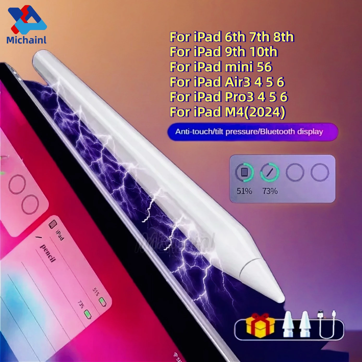 For iPad Pencil 2024 Air 6 M2 Pro M4 Stylus Pen with Bluetooth function For iPad Pro 11 12.9 Air 4/5 7/8/9/10th mini 5 6 Tablet
For iPad Pencil 2024 Air 6 M2 Pro M4 Stylus Pen with Bluetooth function For iPad Pro 11 12.9 Air 4/5 7/8/9/10th mini 5 6 Tablet