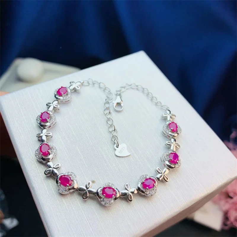 925 Silver Bracelet Retro Natural Burmese Ruby Bracelet Birthday Gift with Certificate 15+3cm
925 Silver Bracelet Retro Natural Burmese Ruby Bracelet Birthday Gift with Certificate 15+3cm