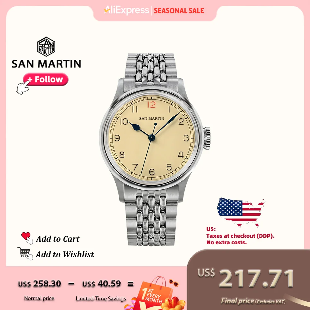 San Martin 38.5mm Male Watch Vintage Pilot Stainless Steel NH35 Simple Automatic Mechanical Watch for Men Sapphire 10Bar SN0105
San Martin 38.5mm Male Watch Vintage Pilot Stainless Steel NH35 Simple Automatic Mechanical Watch for Men Sapphire 10Bar SN0105