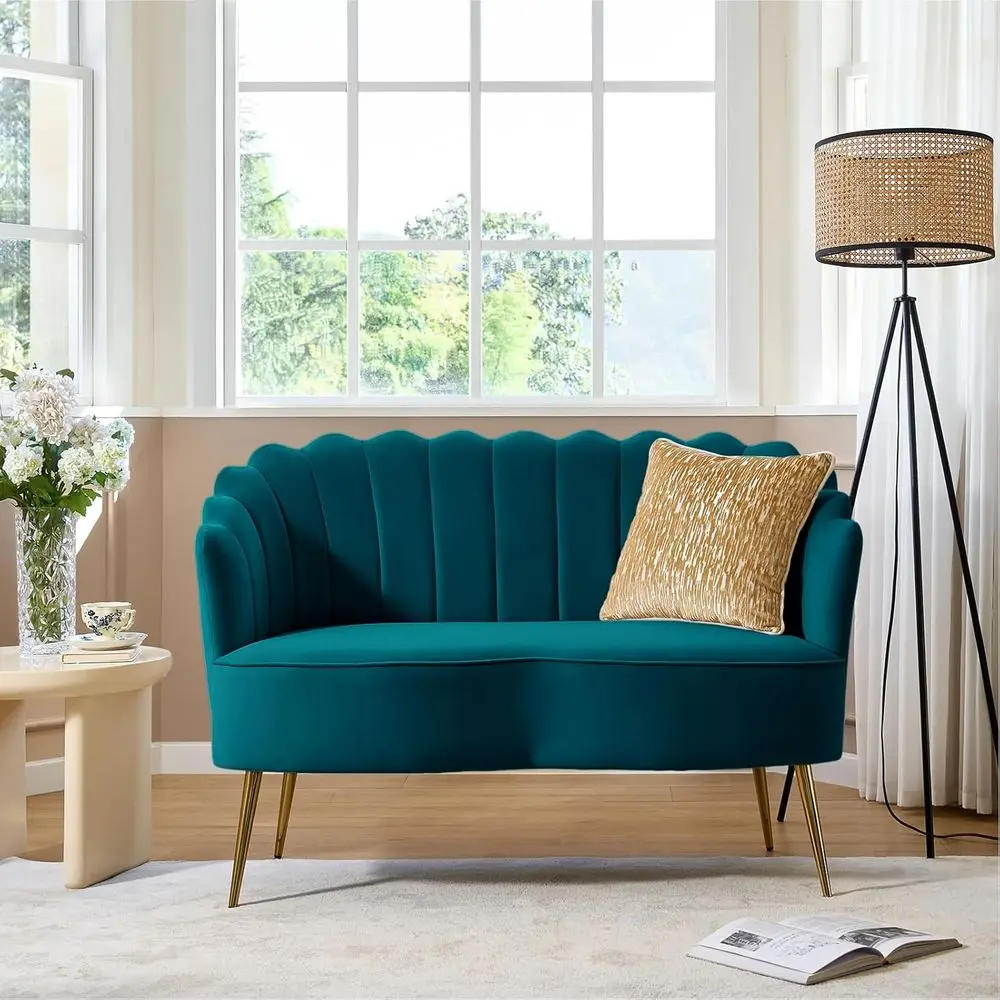 Teal Velvet Loveseat Sofa with Lower Curved Back, Comfortable 2-Seater Couch for Living Room or Bedroom, Upholstered Small Love
Teal Velvet Loveseat Sofa with Lower Curved Back, Comfortable 2-Seater Couch for Living Room or Bedroom, Upholstered Small Love