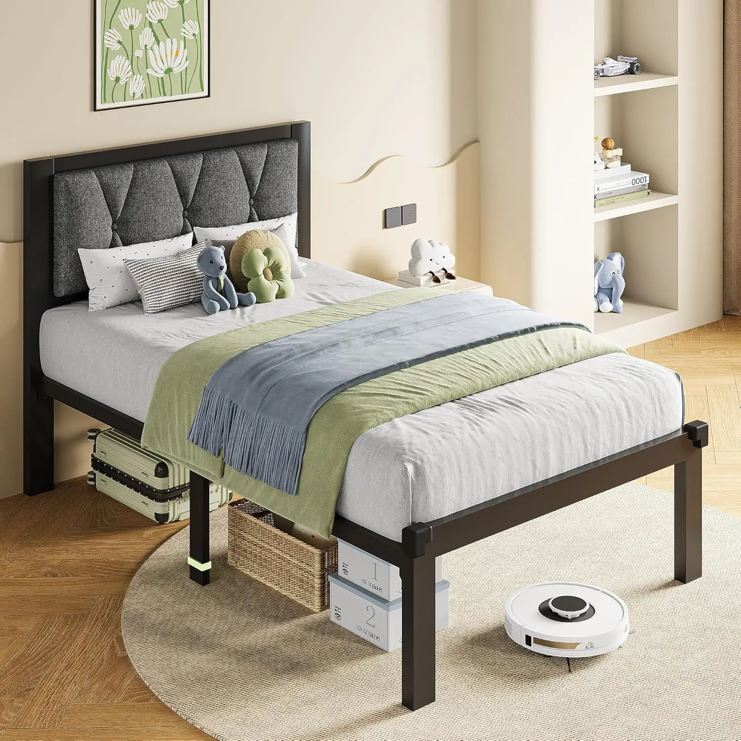 Metal Platform Bed Frame Upholstered Linen Button Tufted Headboard No Box Spring Easy Assembly Bedroom Dark Grey, Customized
Metal Platform Bed Frame Upholstered Linen Button Tufted Headboard No Box Spring Easy Assembly Bedroom Dark Grey, Customized