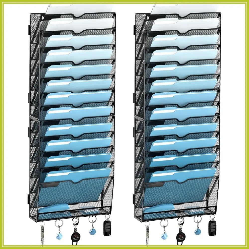 13-Tier Wall File Organizer with Hooks, Mesh Hanging Rack for Papers, Folders, Office Magazine Storage, Black 2 Pack
13-Tier Wall File Organizer with Hooks, Mesh Hanging Rack for Papers, Folders, Office Magazine Storage, Black 2 Pack