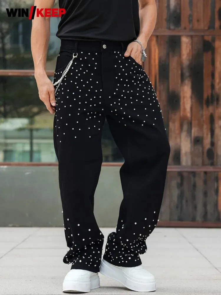 Hip Hop Men Loose Fit Shiny Diamonds Harem Pants High Street Long Straight Denim Pants Casual Cowboy Jeans Streetwear Trousers
Hip Hop Men Loose Fit Shiny Diamonds Harem Pants High Street Long Straight Denim Pants Casual Cowboy Jeans Streetwear Trousers
