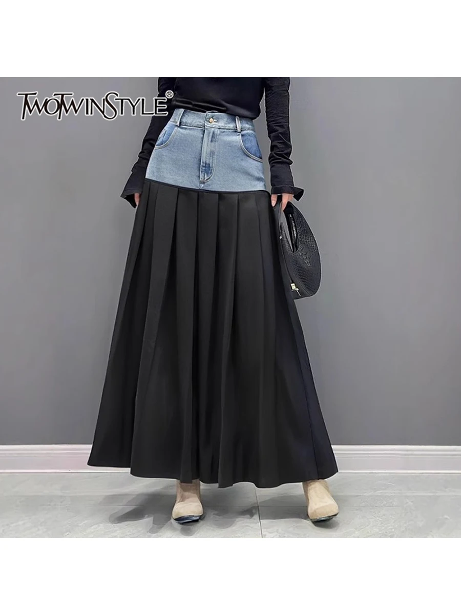 TWOTWINSTYLE Hit Color Mesh Spliced Folds Loose Skirts For Women High Waist Temperament Minimalist Skirts Female Fashion Style
TWOTWINSTYLE Hit Color Mesh Spliced Folds Loose Skirts For Women High Waist Temperament Minimalist Skirts Female Fashion Style
