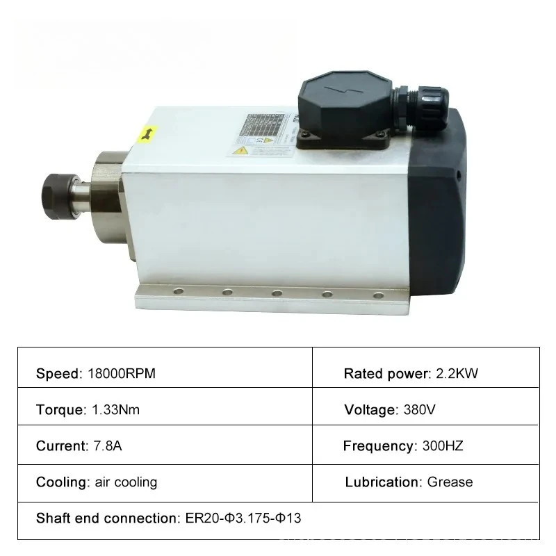 2.2KW flash four bearings square air-cooled woodworking engraving machine spindle motor
2.2KW flash four bearings square air-cooled woodworking engraving machine spindle motor
