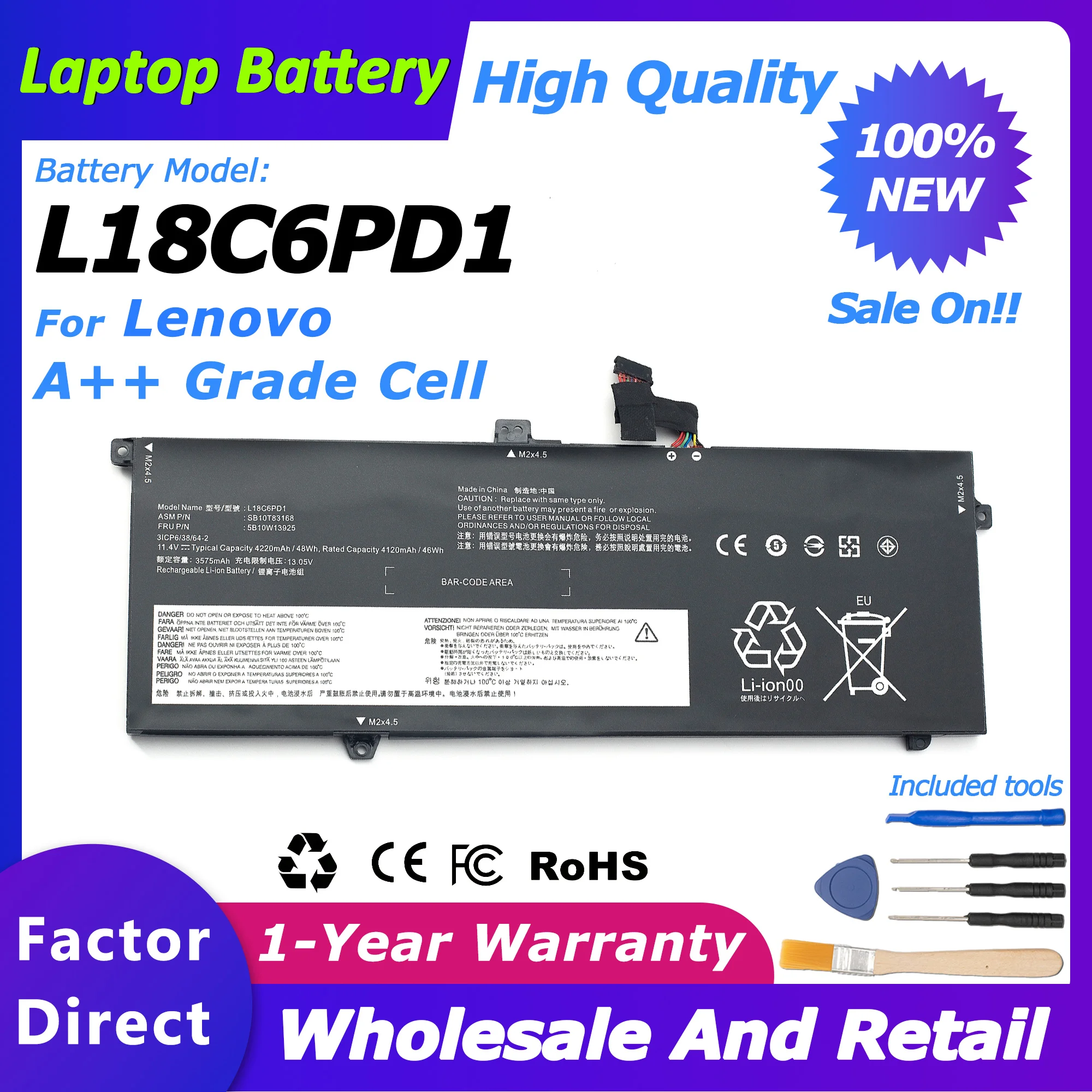 L18C6PD1 Genuine L18M6PD1/L18M6PD2 Battery for Lenovo ThinkPad X13/X390/X395 Laptop battery 4220mah/48wh
L18C6PD1 Genuine L18M6PD1/L18M6PD2 Battery for Lenovo ThinkPad X13/X390/X395 Laptop battery 4220mah/48wh