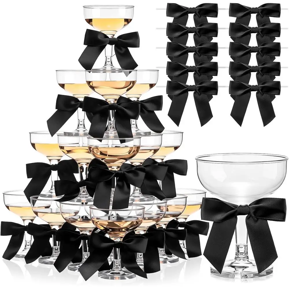 Set Champagne Tower Glasses with Satin Ribbon Bows 3.5 Inch Plastic Margarita Martini Glasses for Valentine's Day Birthday Party
Set Champagne Tower Glasses with Satin Ribbon Bows 3.5 Inch Plastic Margarita Martini Glasses for Valentine's Day Birthday Party