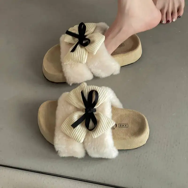 Women's Flat Cute Home Furry Slippers Autumn Warm Indoor Household Retro Bow Anti Slip Cartoon Slip On Cotton Slippers
Women's Flat Cute Home Furry Slippers Autumn Warm Indoor Household Retro Bow Anti Slip Cartoon Slip On Cotton Slippers