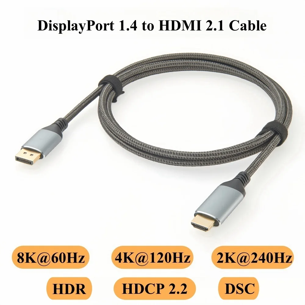 8K@60Hz HDMI to DisplayPort Adapter Cable, Uni-directional 32.4Gbps DP 1.4 to HDMI 2.1 Active Converter Cable for Laptop Monitor
8K@60Hz HDMI to DisplayPort Adapter Cable, Uni-directional 32.4Gbps DP 1.4 to HDMI 2.1 Active Converter Cable for Laptop Monitor