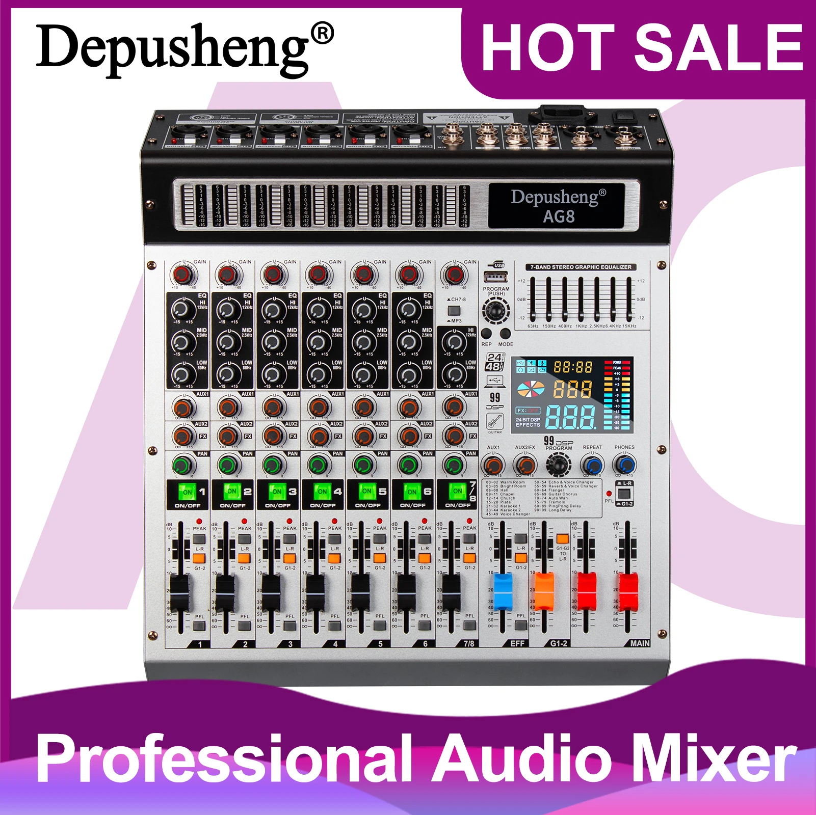 8 Channel Mixer Depusheng AG8 Professional audio mixing 99 DSP digital effects audio console mixer DJ console for audio stage
8 Channel Mixer Depusheng AG8 Professional audio mixing 99 DSP digital effects audio console mixer DJ console for audio stage