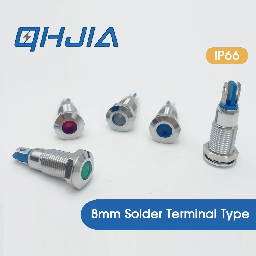 8mm IP66 Waterproof Metal LED Signal Pilot Indicator Light DC 12V 24V AC 220V with Wire Solder Pins for Industrial Equipment
8mm IP66 Waterproof Metal LED Signal Pilot Indicator Light DC 12V 24V AC 220V with Wire Solder Pins for Industrial Equipment