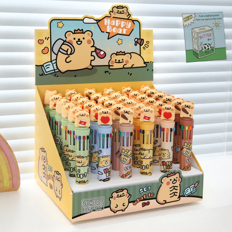 36pcs Ballpoint Pen Set Happy Bear 10-In-1 Multi-Color Cute Cartoon 10 Colors Shuttle Pens For School Office Writing Stationery
36pcs Ballpoint Pen Set Happy Bear 10-In-1 Multi-Color Cute Cartoon 10 Colors Shuttle Pens For School Office Writing Stationery
