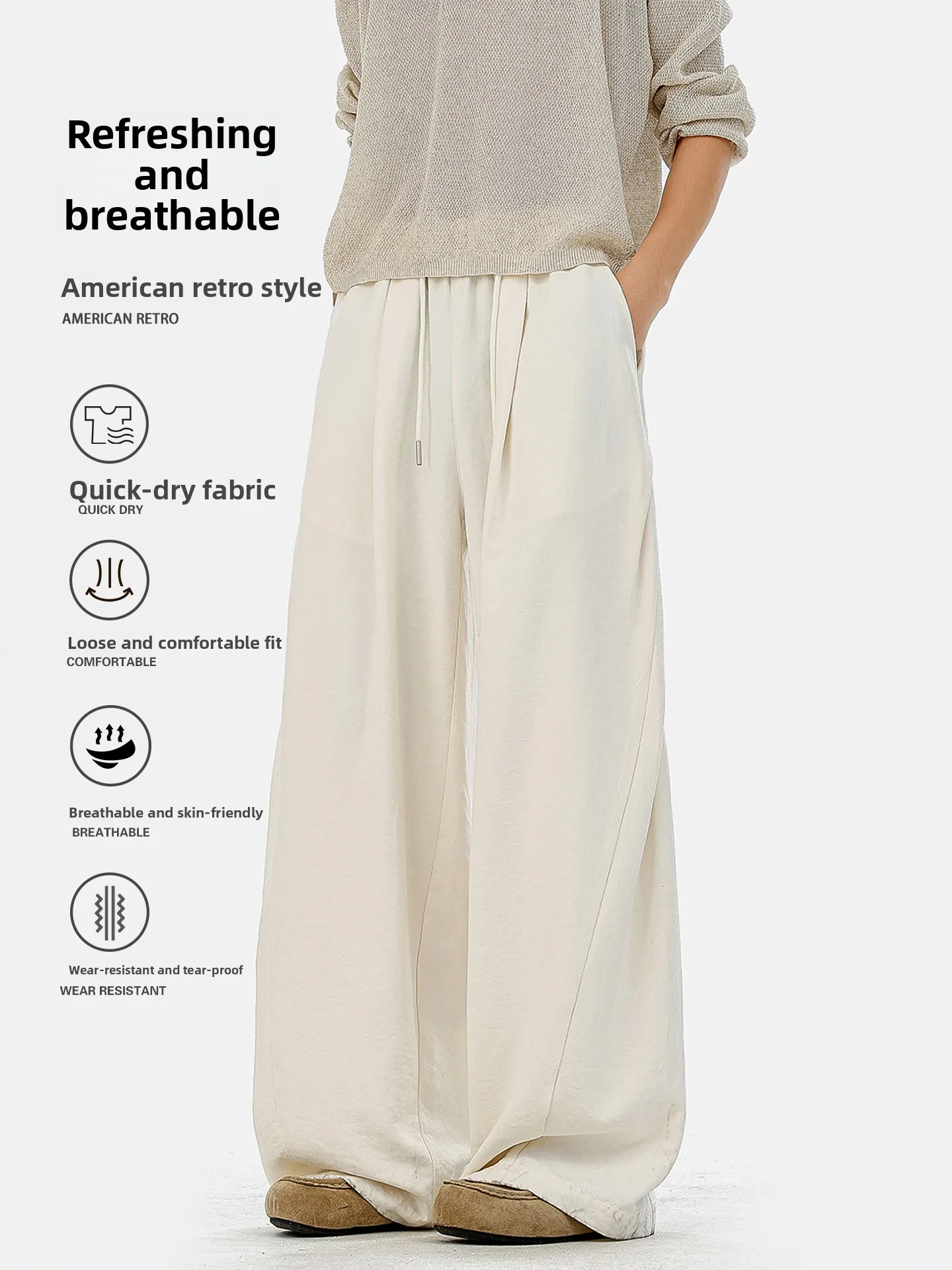 Lightweight Breathable Ice Silk Casual Pants Men's Loose Drapey Wide Leg Long Trousers Summer Comfortable Polyester Fiber
Lightweight Breathable Ice Silk Casual Pants Men's Loose Drapey Wide Leg Long Trousers Summer Comfortable Polyester Fiber