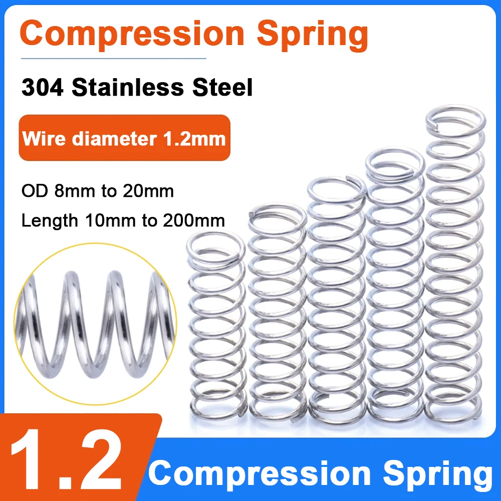 1pcs/lot 1.2mm Stainless Steel Micro Small Compression Spring OD 8mm/9mm/10mm/11mm/12mm/13mm/14/15/16/18/20mm Length 10mm-200mm
1pcs/lot 1.2mm Stainless Steel Micro Small Compression Spring OD 8mm/9mm/10mm/11mm/12mm/13mm/14/15/16/18/20mm Length 10mm-200mm
